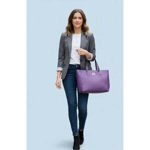 Michael Michael Kors Purple Saffiano Leather Jet Set Travel Shoulder Tote